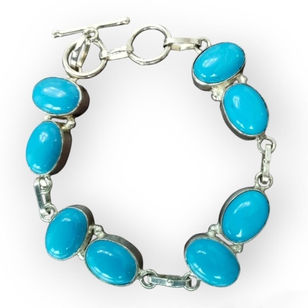 Sterling Silver Blue Turquoise Link Bracelet Toggle